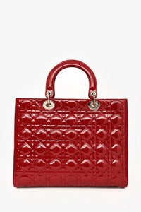 Christian Dior 2011 Red Patent Leather Large Lady Dior with Strap
