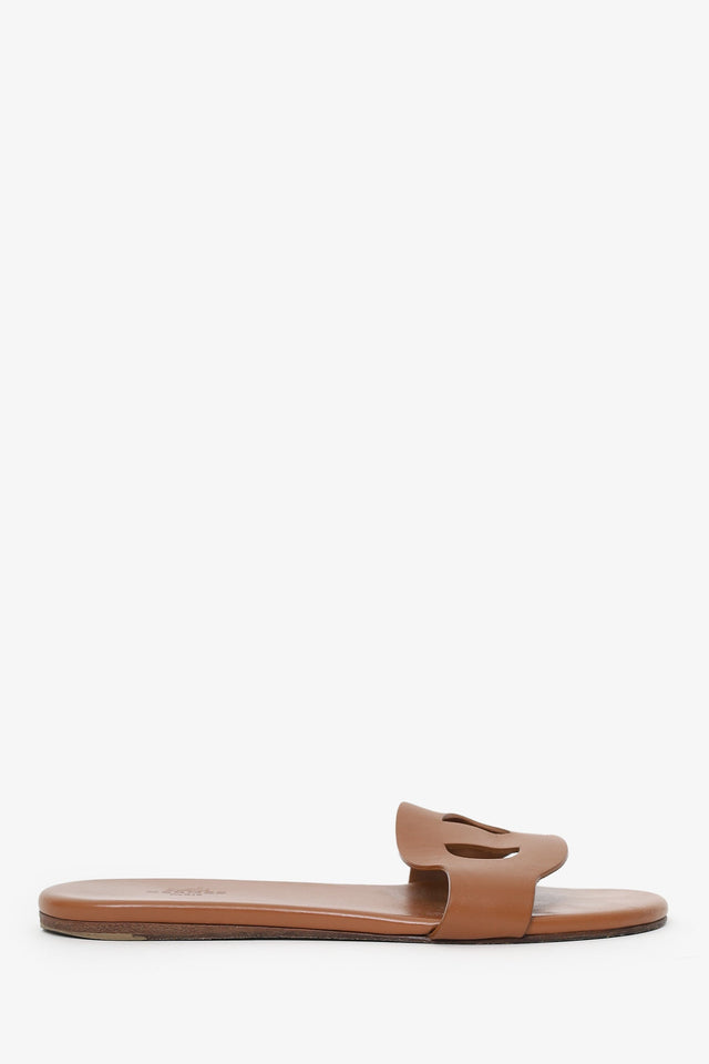 Hermes Brown Leather Lisboa Slides Size 36