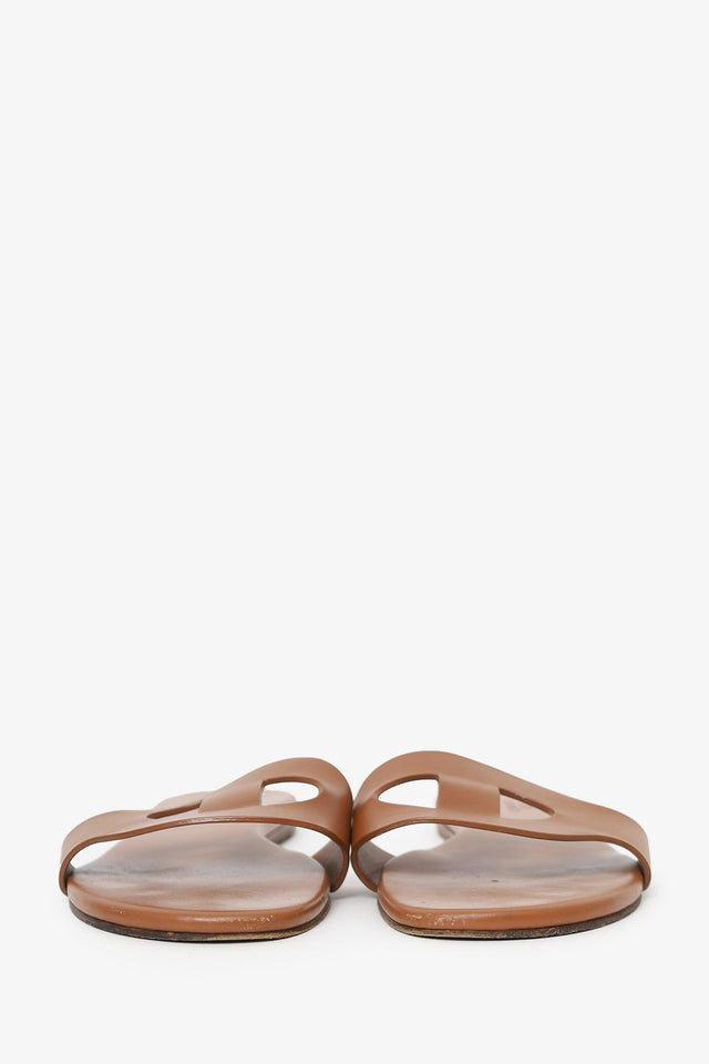 Hermes Brown Leather Lisboa Slides Size 36