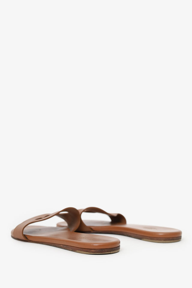 Hermes Brown Leather Lisboa Slides Size 36