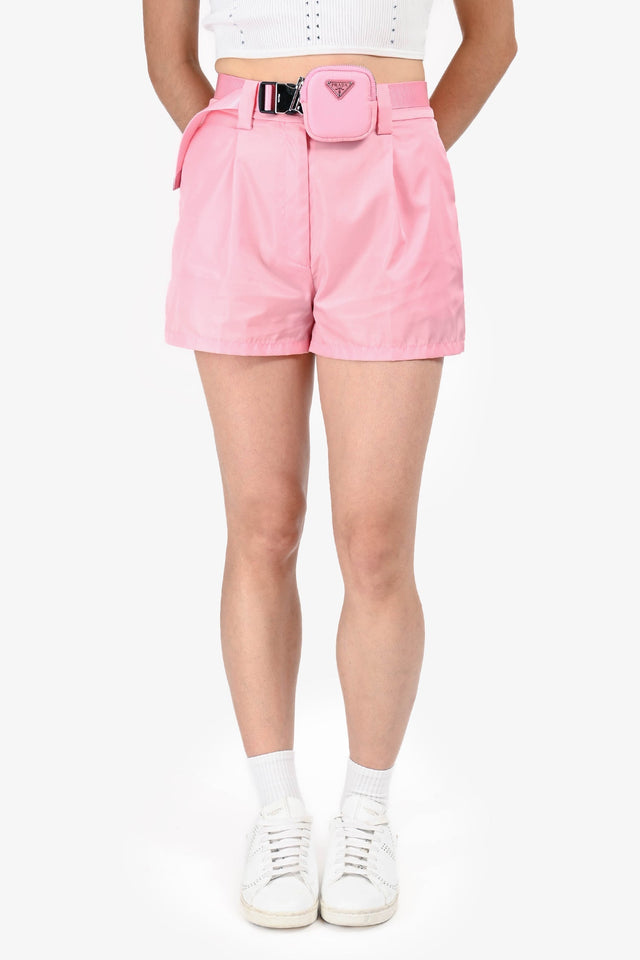 Prada Pink Re-Nylon Shorts With Zip Pouch Size 38