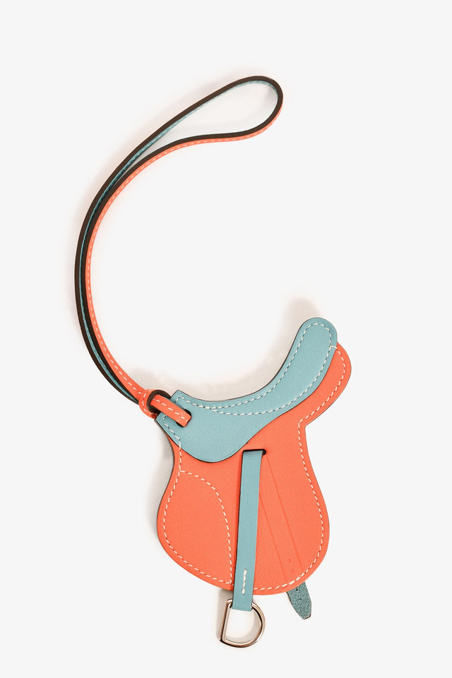 Hermes Orange/Teal Leather Paddock Selle Horse Saddle Charm