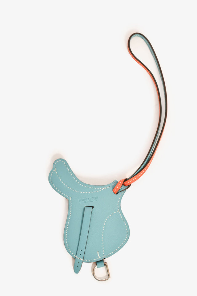Hermes Orange/Teal Leather Paddock Selle Horse Saddle Charm