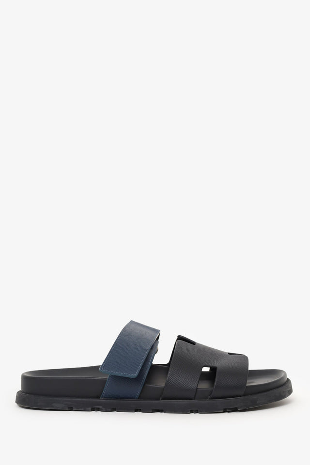 Hermes Black Leather Chypre Sandals Size 41.5