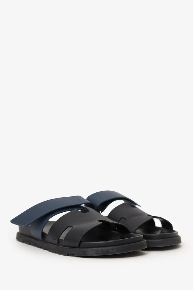 Hermes Black Leather Chypre Sandals Size 41.5