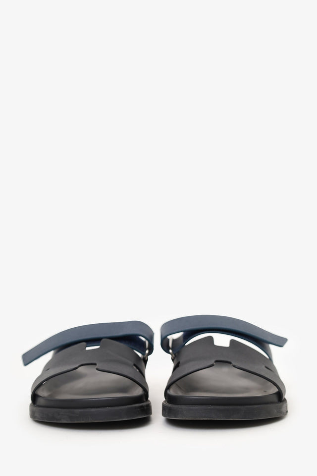 Hermes Black Leather Chypre Sandals Size 41.5