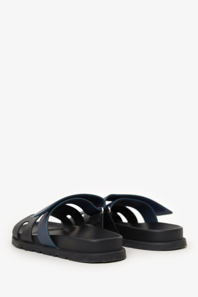 Hermes Black Leather Chypre Sandals Size 41.5