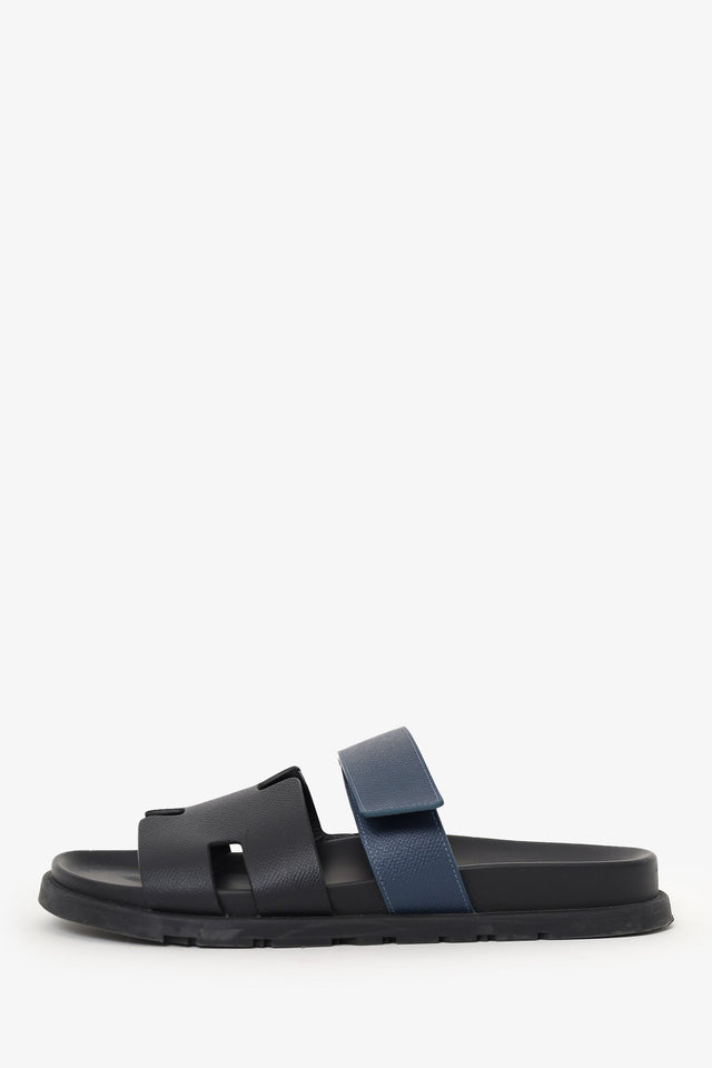 Hermes Black Leather Chypre Sandals Size 41.5