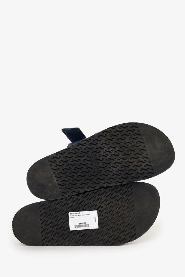 Hermes Black Leather Chypre Sandals Size 41.5