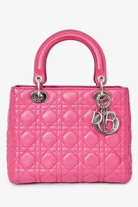 Christian Dior 2013 Pink Cannage Leather Lady Dior Top Handle With Strap