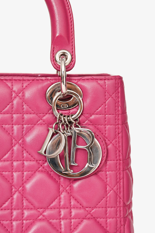 Christian Dior 2013 Pink Cannage Leather Lady Dior Top Handle With Strap