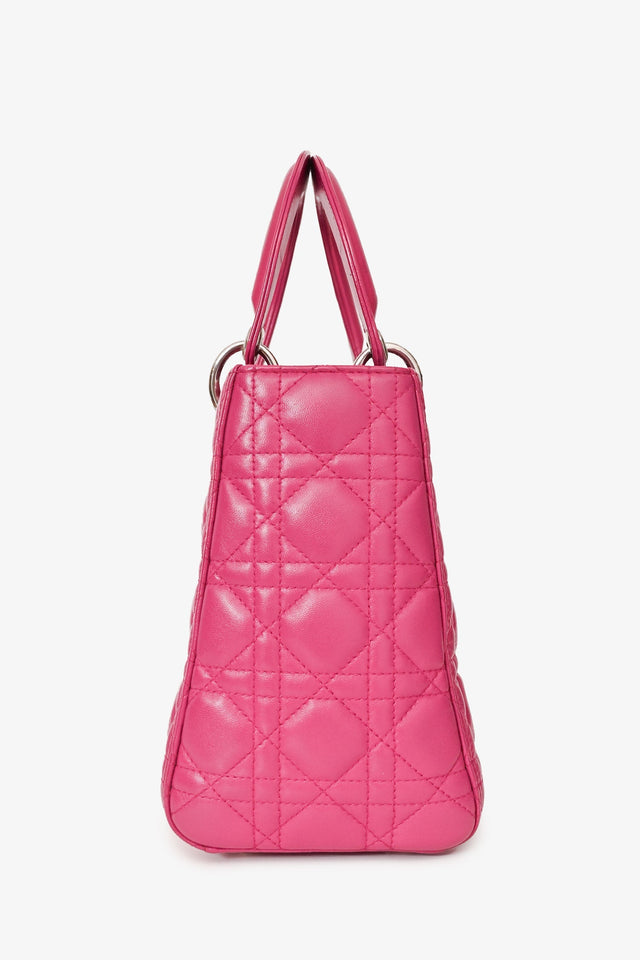 Christian Dior 2013 Pink Cannage Leather Lady Dior Top Handle With Strap