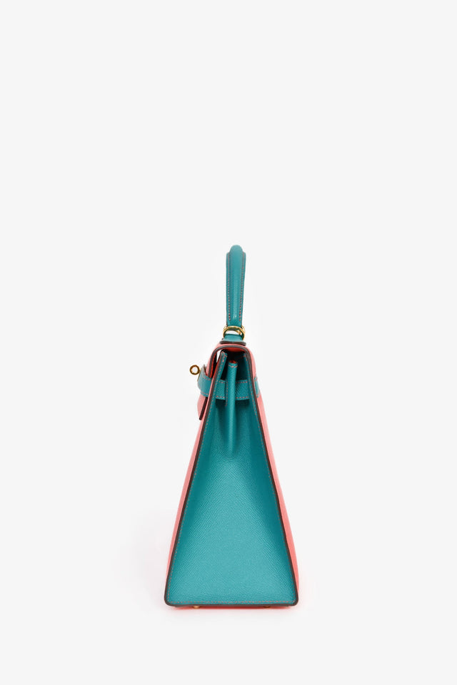 Hermes 2017 Special Order Coral/Teal Bi-Colour Epsom Leather Kelly Sellier 32
