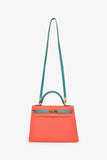 Hermes 2017 Special Order Coral/Teal Bi-Colour Epsom Leather Kelly Sellier 32