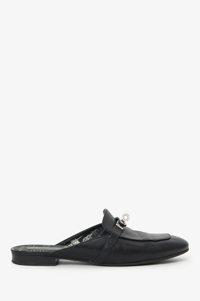 Hermes Black Leather OZ Kelly Mules Size 40