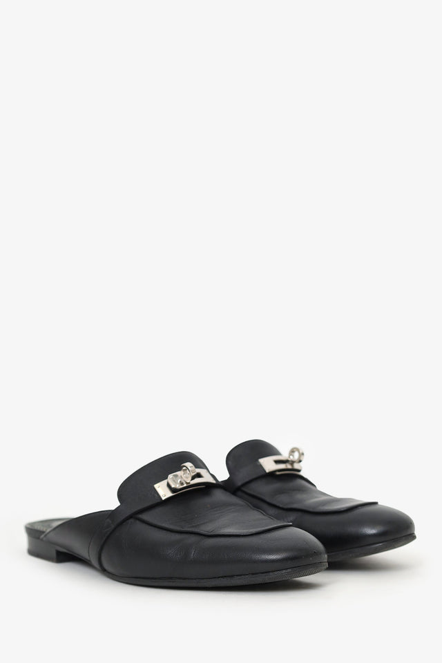 Hermes Black Leather OZ Kelly Mules Size 40
