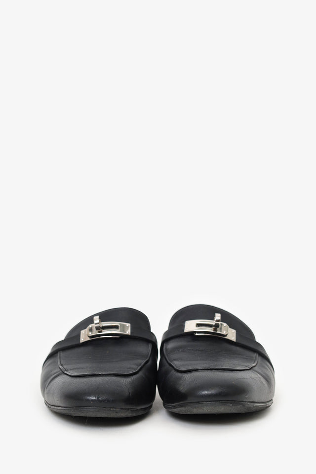 Hermes Black Leather OZ Kelly Mules Size 40