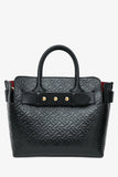 Burberry Black Leather TB Monogram Embossed Tote With Strap