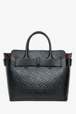 Burberry Black Leather TB Monogram Embossed Tote With Strap