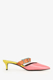 Hermes Pink/Yellow/Brown Satin Pointed Kitten Heels Size 37