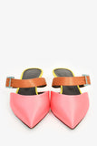 Hermes Pink/Yellow/Brown Satin Pointed Kitten Heels Size 37