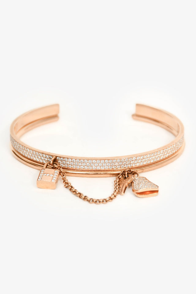 Hermes 18K Rose Gold Diamonds Kelly Cadenas Double Bracelet Small Model