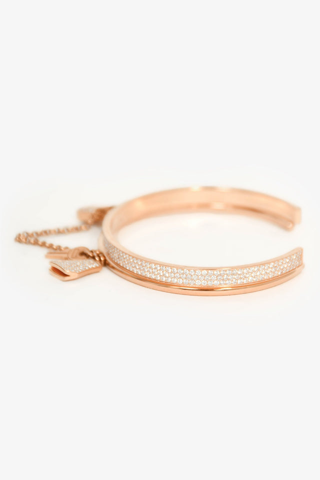 Hermes 18K Rose Gold Diamonds Kelly Cadenas Double Bracelet Small Model