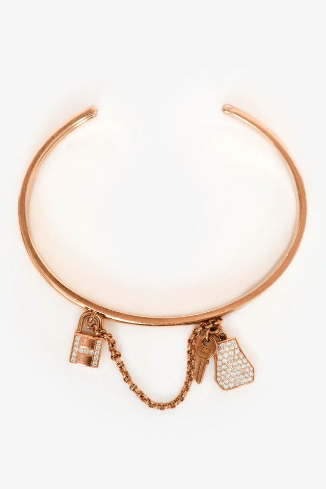 Hermes 18K Rose Gold Diamonds Kelly Cadenas Double Bracelet Small Model