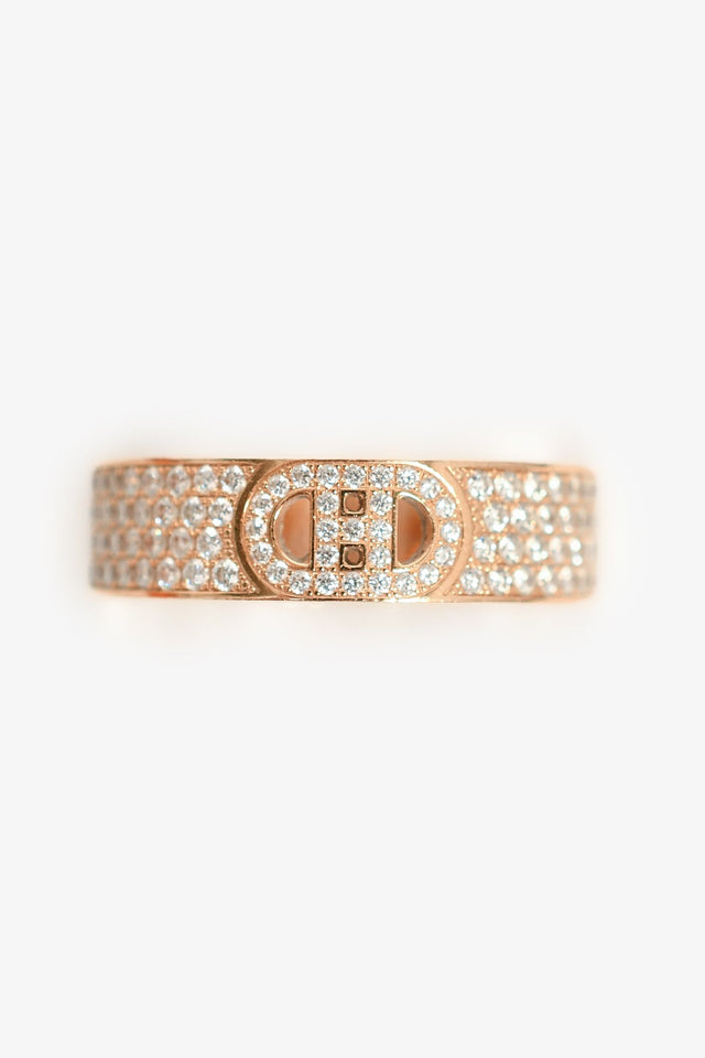 Hermes 18K Rose Gold Diamond Small H d'Ancre Ring Size 56