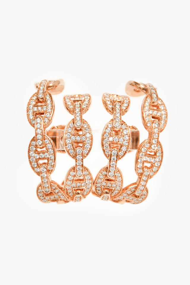 Hermes 18K Rose Gold Diamonds Chaine d'Ancre Enchaine Cuff Earrings