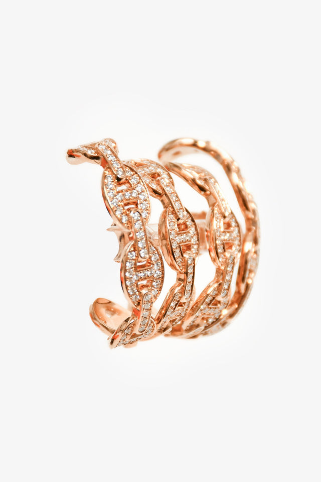 Hermes 18K Rose Gold Diamonds Chaine d'Ancre Enchaine Cuff Earrings