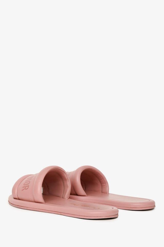 Christian Dior Pink Leather Every-D Logo Embossed Slides Size 36