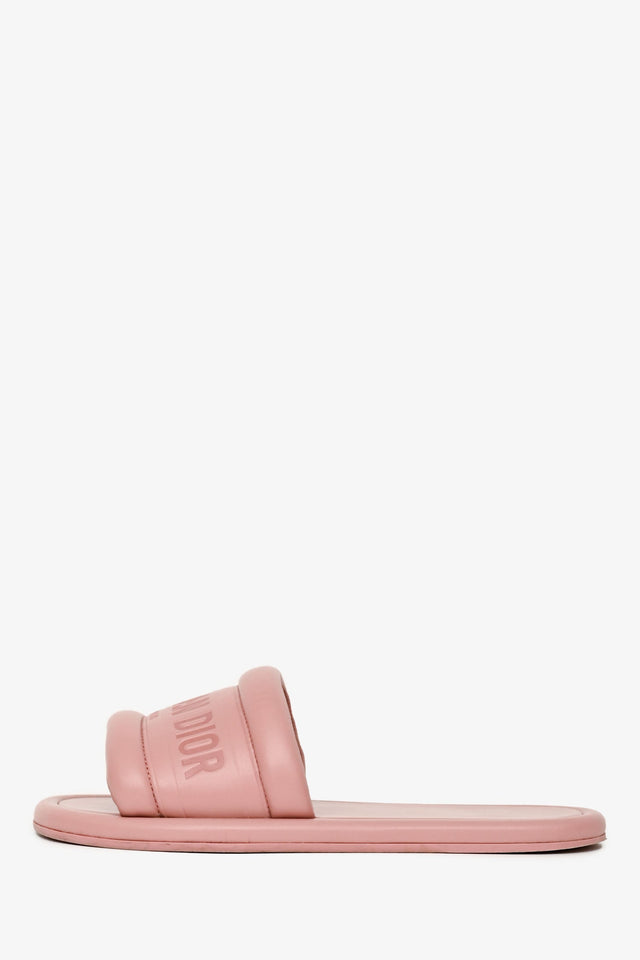 Christian Dior Pink Leather Every-D Logo Embossed Slides Size 36