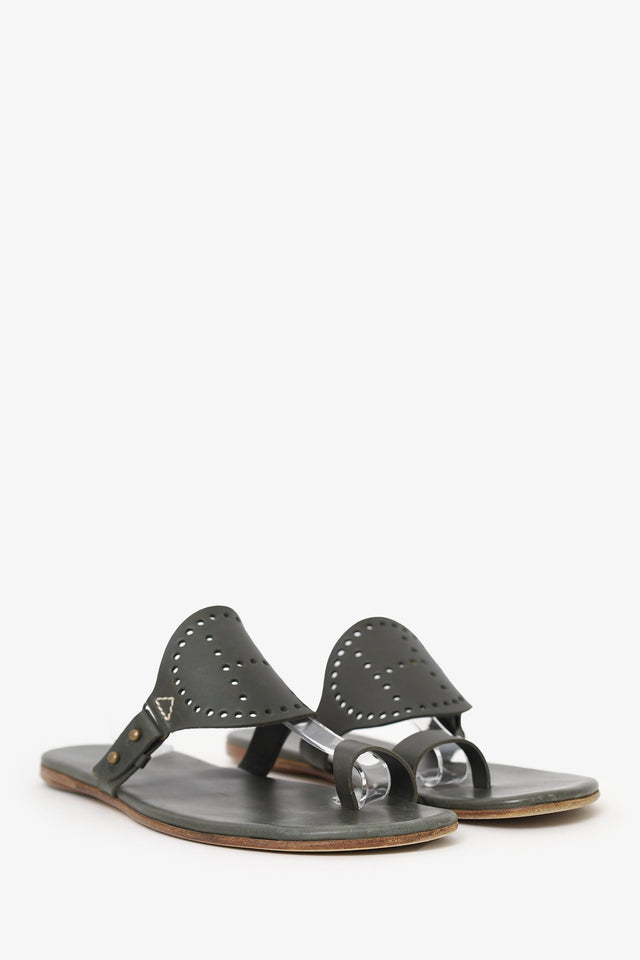 Hermes Olive Leather Hera Sandals Size 42.5