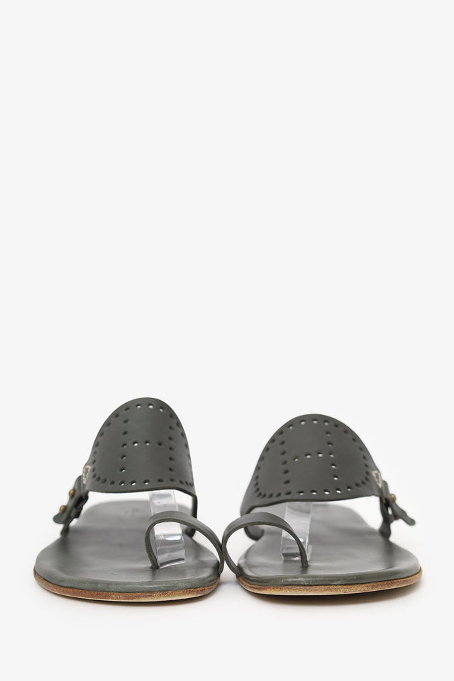 Hermes Olive Leather Hera Sandals Size 42.5