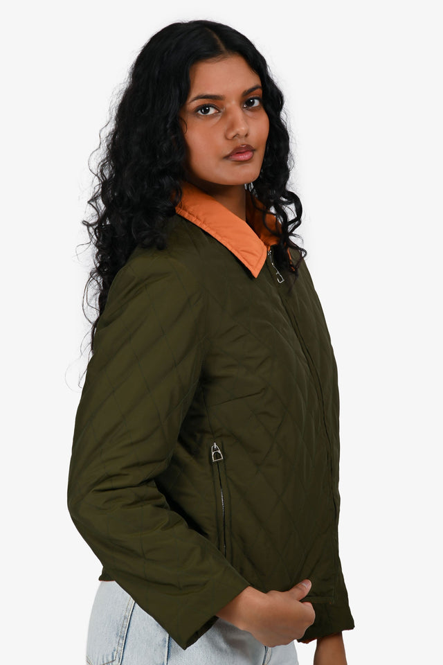 Hermes Green/Orange Reversible Quilted Coat Size M