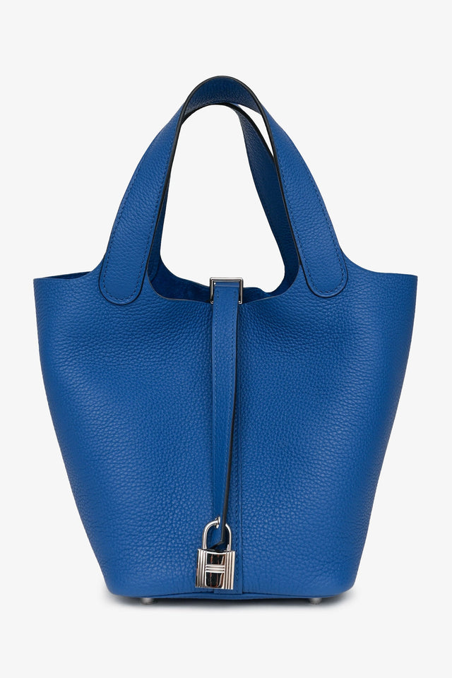 Hermes 2021 Bleu France Clemence Leather Picotin 18 PHW
