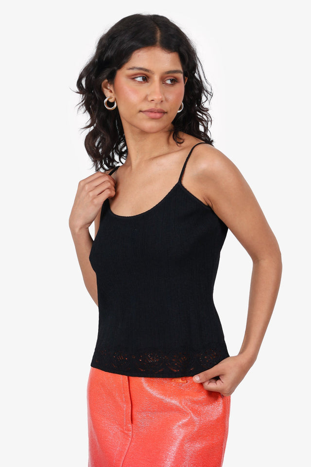 Christian Dior Black Ribbed Knit Cropped Tank Top Size 10