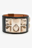 Hermes 2014 Black Leather Silver Collier de Chien Bracelet