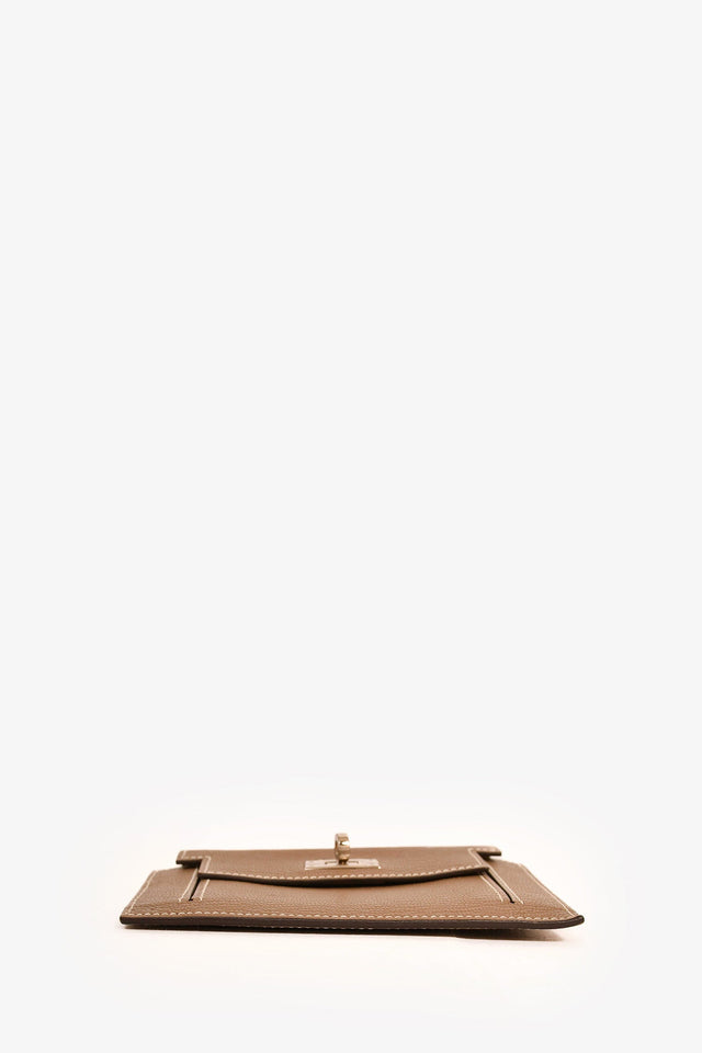 Hermes 2022 Etoupe Leather Mysore Goatskin Kelly Pocket Compact Wallet