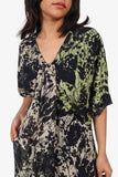 Christian Dior Green/Black Silk Printed Draped Short Sleeve Midi Dress Size 14
