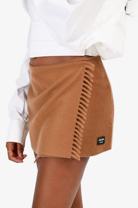 Prada 2023 Brown Cashmere Fringe Scarf Mini Skirt Size 38