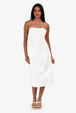 Prada 2023 White Linen/Cotton Brown Leather Strap Midi Dress Size 38