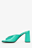 Prada Green Satin Triangle Heeled Mules Size 38