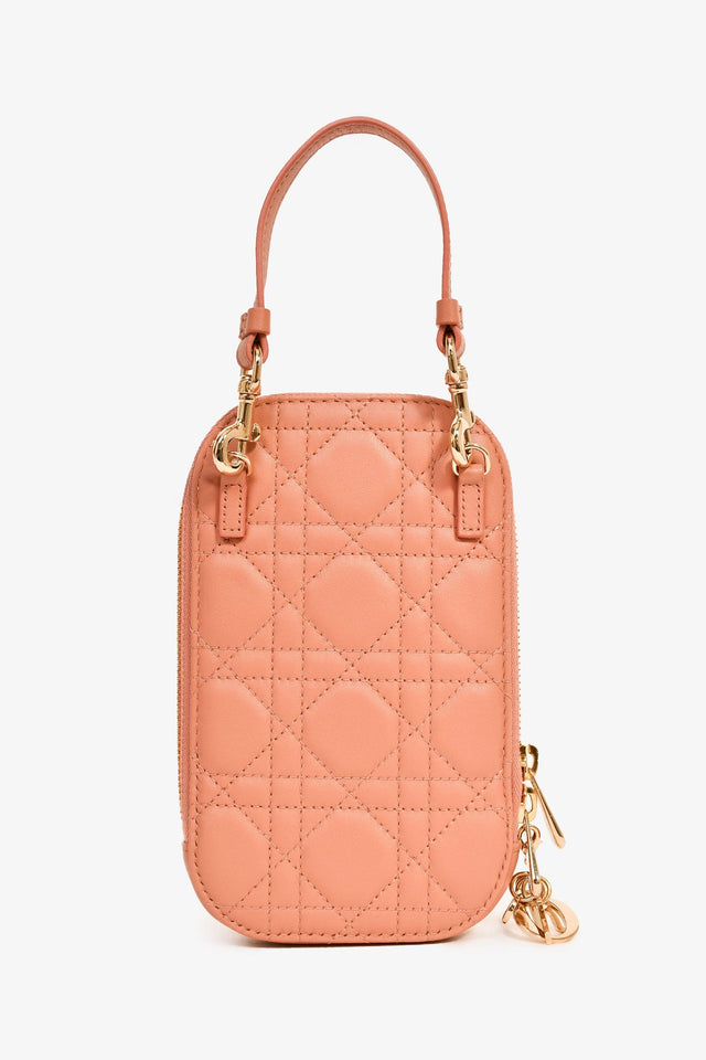 Christian Dior 2020 Pink Cannage Leather Call'in Dior Phone Holder With Chain Strap
