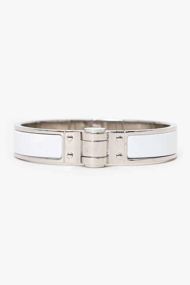 Hermes Silver Toned/White Enamel Charnière Hinged Bracelet