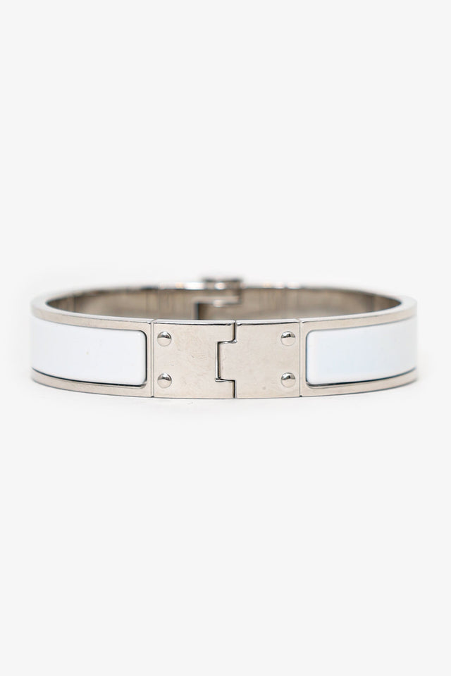 Hermes Silver Toned/White Enamel Charnière Hinged Bracelet