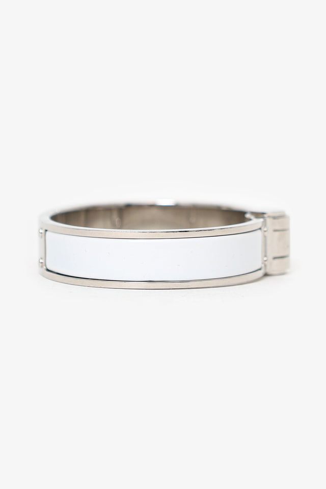 Hermes Silver Toned/White Enamel Charnière Hinged Bracelet