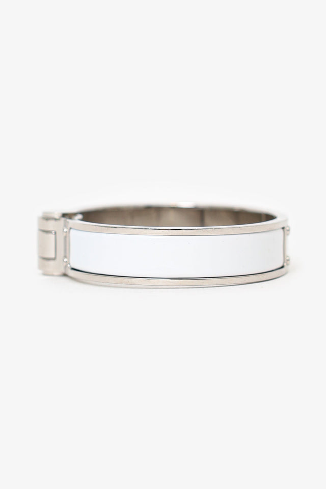 Hermes Silver Toned/White Enamel Charnière Hinged Bracelet