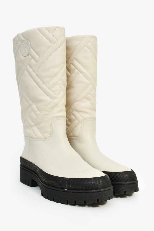 Hermes 2022 White Leather 'Fuji' Rain Boots Size 39